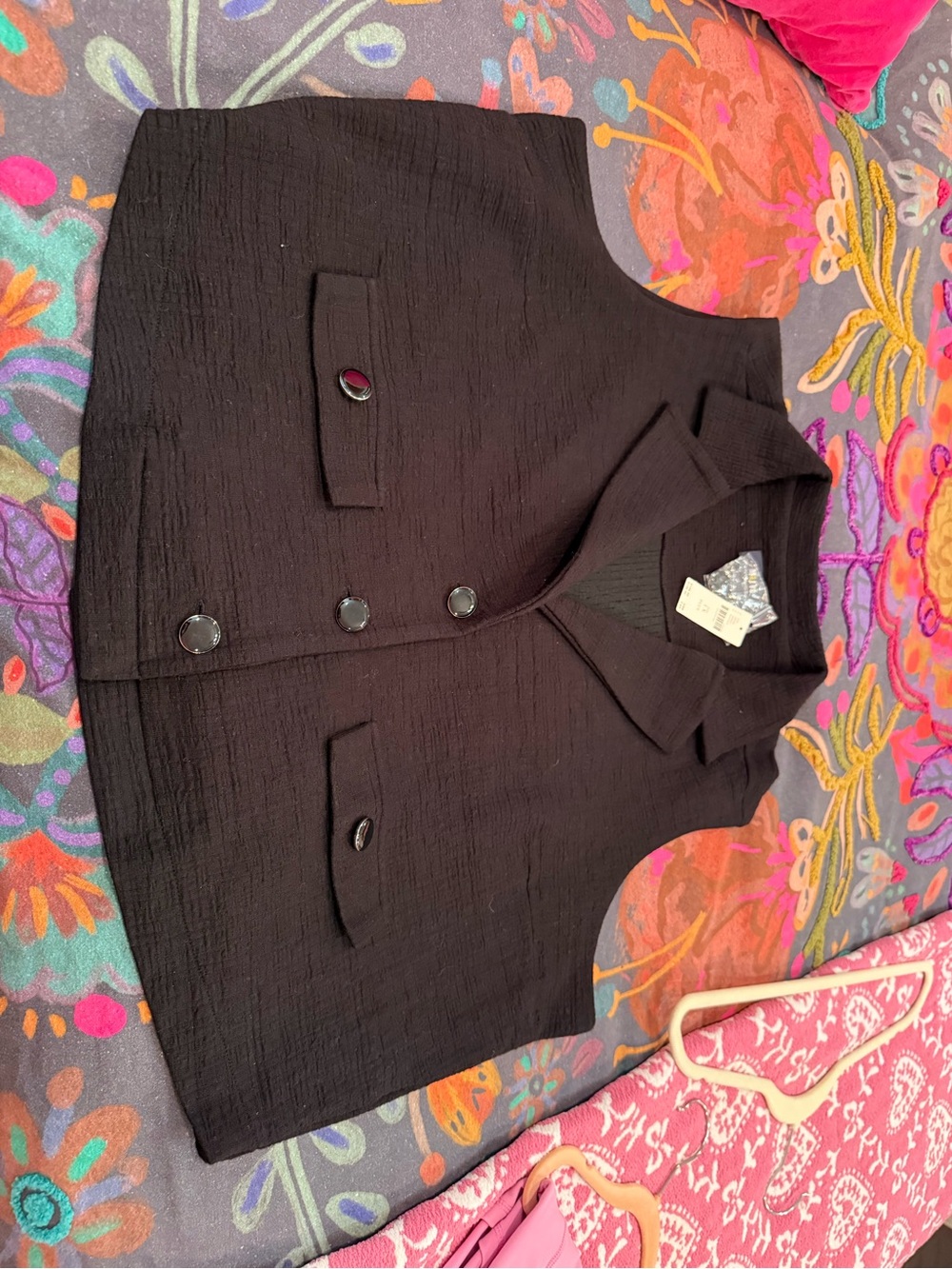 Maeve NWT Black Textured Button Vest